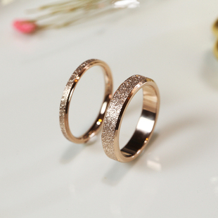 磨砂戒指男女钛钢镀18K玫瑰金简约日韩对戒时尚戒子细款宽版指环