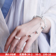 古风气质超仙铃铛蝴蝶手链戒指连体个性复古女手环指环一体式套装