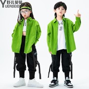 hiphop男女服秋冬绿色工装街舞衬衣外套童灯芯绒潮少演出服嘻哈儿