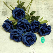 蓝色玫瑰单头朵束客厅装饰假绢仿真花卉单支只摆放设大朵婚纱欧美