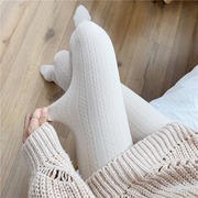 日系奶白色连裤袜女外穿秋冬加绒麻花针织，踩脚打底裤袜白色丝袜