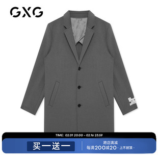 GXG男装冬季黑灰色韩版双面呢子长款羊毛大衣外套潮GB126566J