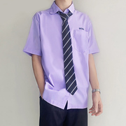 木村叔dk男装原创泰国校服，学生衬衫男夏季短袖日系制服淡紫色衬衣