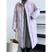 紫色羽绒服女中长款冬季褶皱收腰轻薄白鸭绒(白鸭绒)外套