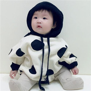 ins2023春秋韩国婴儿连体卫衣，爬服男女宝宝可爱圆点，包屁哈衣