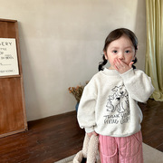 韩系宝宝童装洋气加绒保暖卫衣2024秋冬0-6岁女童卡通圆领套头衫