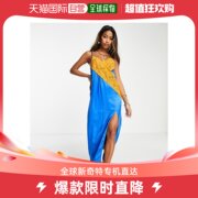 香港直邮潮奢 Topshop 女士 撞色拼色橙色蕾丝吊带连衣裙(蓝色)