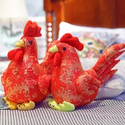 婚庆红色鸡毛绒玩具压床，公仔小鸡玩偶公鸡母鸡，布娃娃结婚抱鸡一对