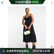 香港直邮潮奢 cotton on 女士 棉质吊带前扭纹中长连衣裙(黑色)