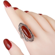 欧美镂空长款红玛瑙食指戒指女天然水晶装饰指环夸张个性生日