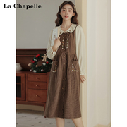 拉夏贝尔/La Chapelle 学院风刺绣灯芯绒背心连衣裙两件套女秋冬
