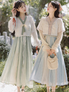 国风改良汉服日常可穿套装小个子姐妹闺蜜装春秋季汉元素连衣裙女