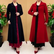 春秋季贵夫人洋气风衣女红色高端外套中长款中年女装包扣大衣