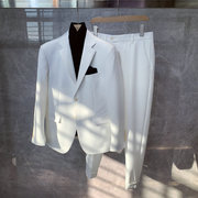 商务正装修身小西装外套男士潮流英伦风时尚结婚新郎白色西服套装
