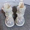 女童短靴2024秋冬单里靴子白色，公主皮靴小女孩，鞋子高跟儿童马丁靴