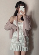 ㊣韩国24春女人味围巾，装饰单排扣显瘦甜美针织，开衫女