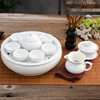 家用纯白功夫陶瓷茶具套装，带盖碗茶壶，圆形茶船储水茶盘组合