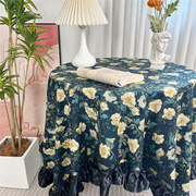 日本桌布轻奢田园玫瑰，碎花绒面长方形餐桌，茶几圆桌布防尘钢琴盖布