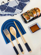 尼际日式便携餐具原木筷子，勺子套装学生，单人装三件套收纳盒袋子