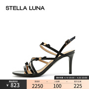 stellaluna女鞋安崎同款露趾高跟鞋金属蝴蝶结性感，时尚细跟凉鞋