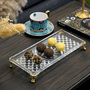 欧式简约水晶玻璃配黄铜长方形托盘 茶几餐桌水果盘家用装饰摆件
