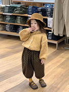 韩版女童2024春季黄色羊羔，毛针织(毛针织)开衫，上衣女宝宝碎花休闲裤潮