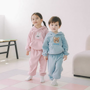 韩国童装女宝宝秋冬装衣服女童，连帽卫衣套装，一体绒宝宝衣服一岁