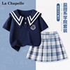 拉夏贝尔女童短袖套装夏季儿童海军，领t恤2024学院风女孩jk裙