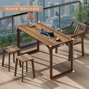胡桃木实木茶桌阳台泡茶几，椅组合茶台家用茶台书桌一体两用写字桌