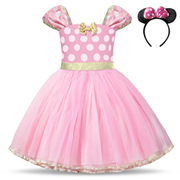 欧美女童公主裙 cosplay芭比娃娃连衣裙女孩粉色礼服裙