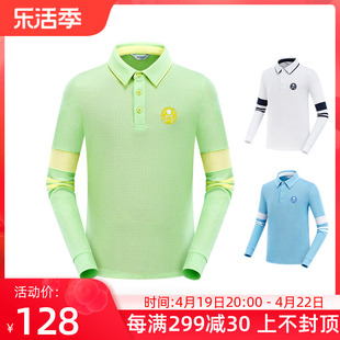 高尔夫球男女儿童长袖t恤polo衫棉翻领白蓝绿色，休闲运动上衣服装