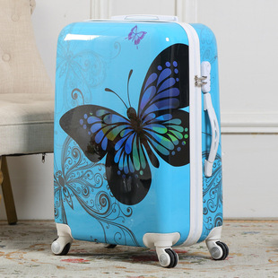 20寸24寸男女蝴蝶纹拉杆箱，pc亮面旅行箱万向轮可订制图案色彩