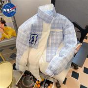 NASA联名美式设计感小香风格子拼接立领外套男女冬季潮牌小众加厚