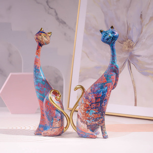 轻奢水转印猫咪摆件创意艺术高级感软装情侣对猫现代可爱婚庆