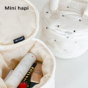 minihapi创意手提化妆包大容量收纳便携高级感点点化妆包