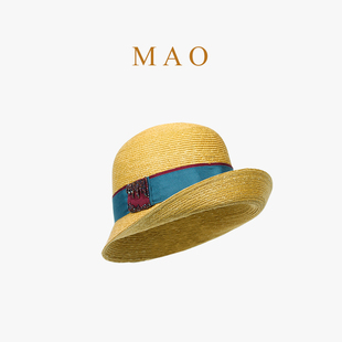 MAO品帽堂 法式时尚卷边草帽女夏季圆顶英伦优雅显脸小防晒遮阳帽