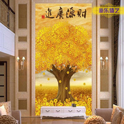 新中式玄关壁纸装饰画竖版自粘进门口餐厅走廊过道墙纸墙布发财树
