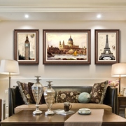油画美式装饰画沙发背景墙挂画复古轻奢客厅欧式建筑壁画法式