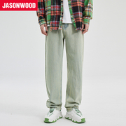 Jasonwood/坚持我的美式高街休闲水洗牛仔裤简约潮流百搭直筒长裤