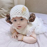 宝宝帽子可爱超萌韩版秋季婴儿，假发帽子公主手工编织韩版女童