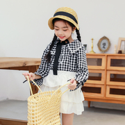 童装春装格子衬衫韩版洋气大儿童装娃娃，领翻领上衣长袖衬衣棉