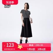 toyouth初语拼接条纹，连衣裙女2023秋季高级感收腰气质裙子