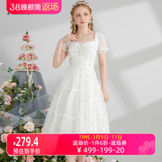 艾丽丝宫廷风白色连衣裙，2024年夏季蕾丝刺绣，甜美中长款公主裙