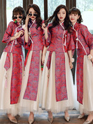 中式服2020风演出服宴会红色新娘伴娘团姐妹裙礼服连衣裙婚纱高腰