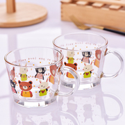 2只装韩国无铅卡通耐热玻璃杯水杯，茶杯奶茶杯宝宝杯咖啡杯情侣杯