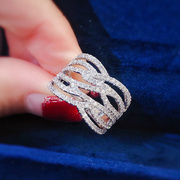 宝创集1克拉天然钻石戒指18k金圆形叠戴效果风格女性时髦豪华排戒