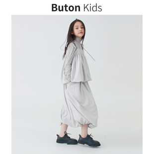 Buton Kids自制女童花苞型吊带宽松设计半裙秋季高级感少女心套装