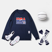 美式投篮服运动健身t恤usa美国队训练长袖，上衣透气速干篮球衣宽松