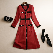 红色礼服裙高级质感连衣裙时尚兔年本命年衣服高端法式赫本小红裙