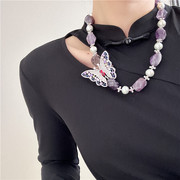 孤品天然淡水珍珠搭配紫晶石，项链小众设计高级感短款锁骨链轻奢女